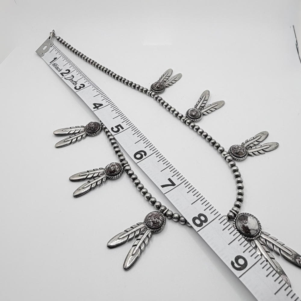 Woman’s Navajo Sterling Silver Feather Necklace And Earring Set - Picture 8 of 8